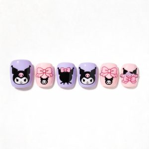 Cute Kuromi Press-On Nails for Kids - Cartoon Short Fake Nails
