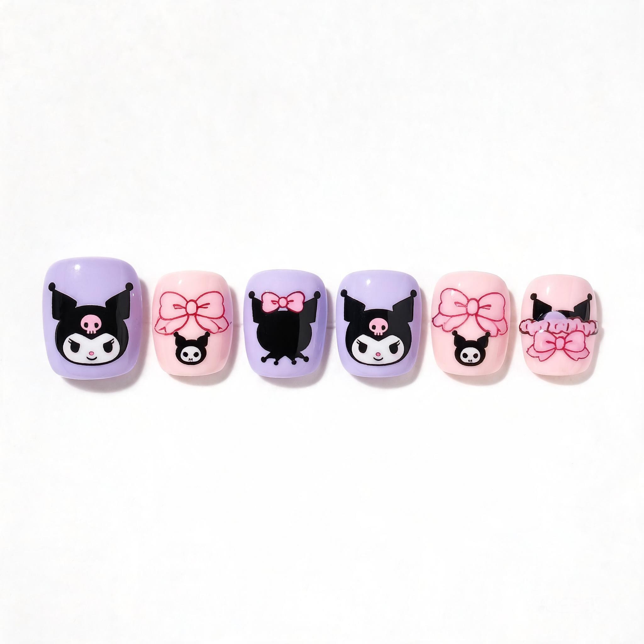 Cute Kuromi Press-On Nails for Kids - Cartoon Short Fake Nails