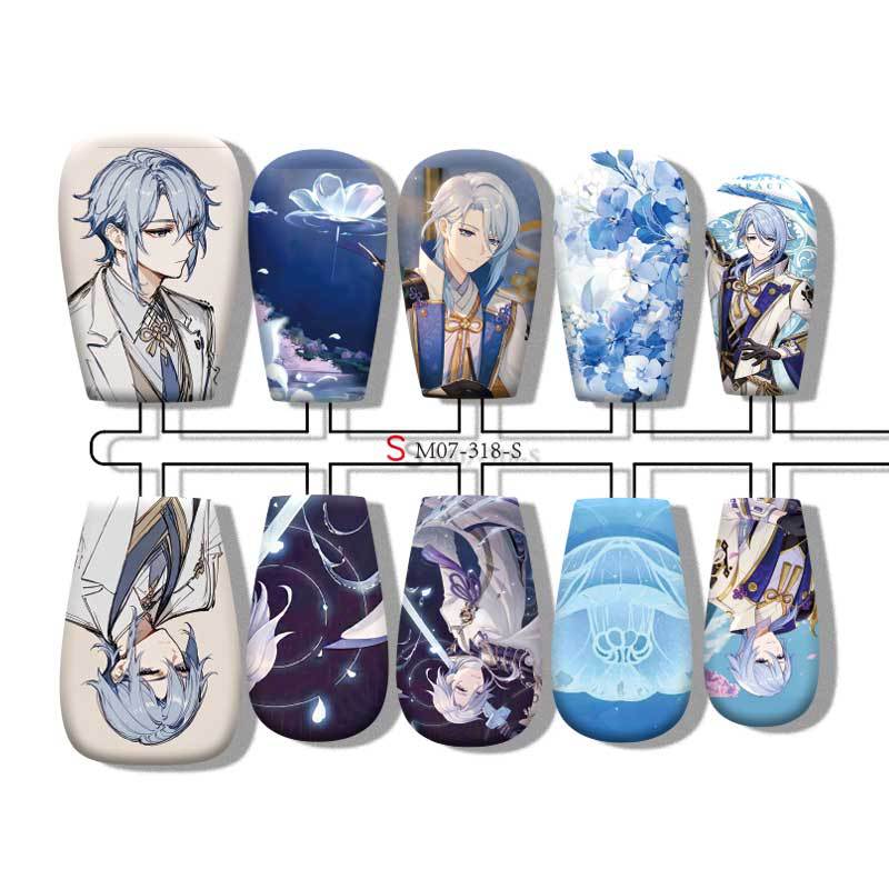 Kamisato Ayato anime press on nail design
