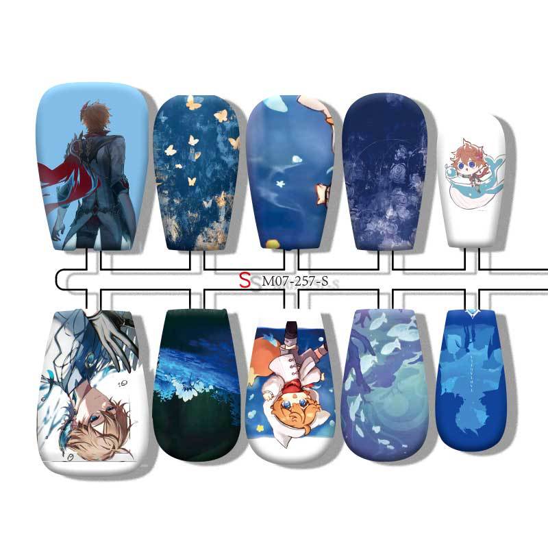 Tartaglia / Childe anime press on nail design