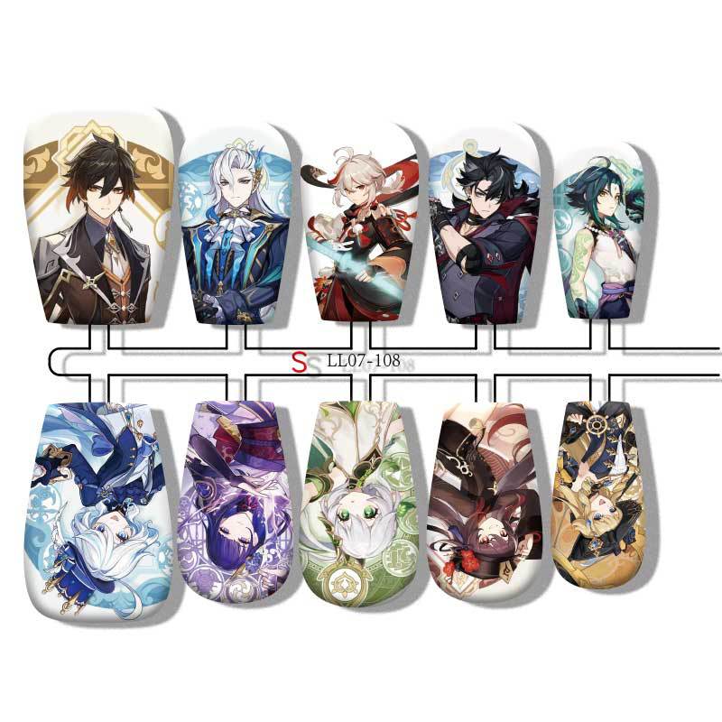 Genshin Impact anime press on nail design