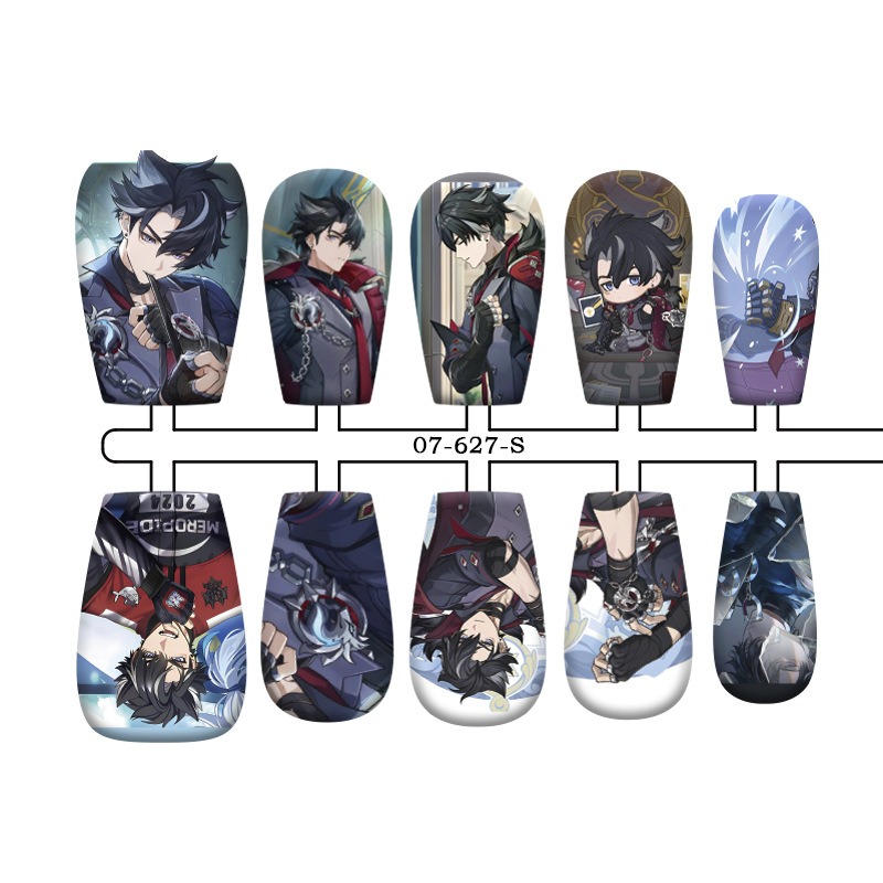 Wriothesley anime press on nail design