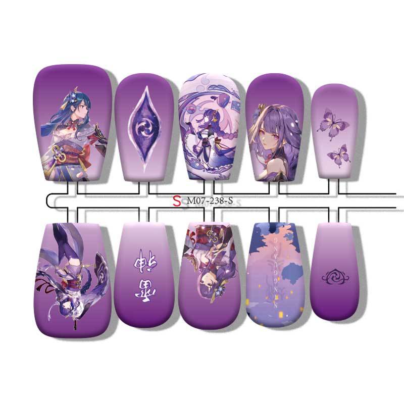 Raiden Shogun anime press on nail design