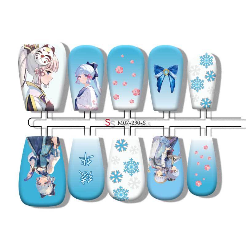 Kamisato Ayaka anime press on nail design