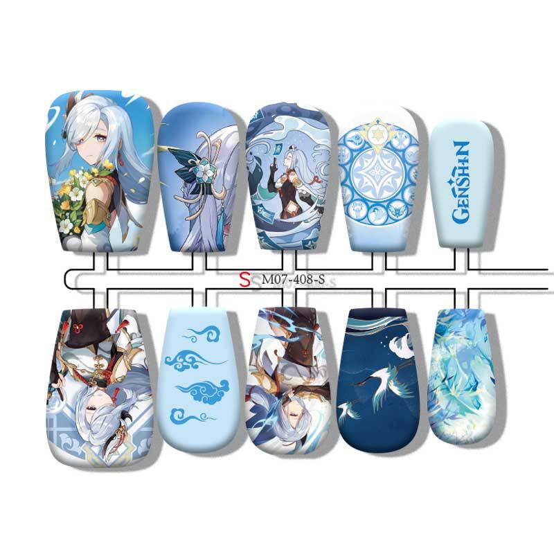 Shenhe anime press on nail design