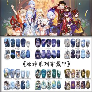 Custom Anime Press-On Nails 10Pcs – Genshin-Inspired Game Character Fake Nails, Reusable Handmade Acrylic