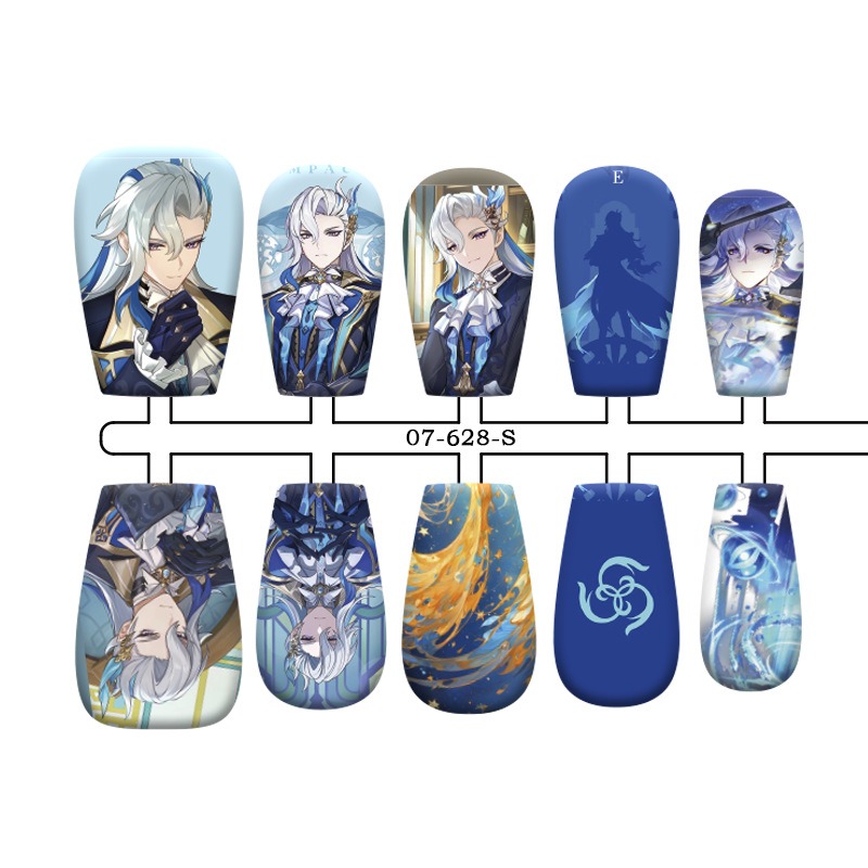 Neuvillette anime press on nail design