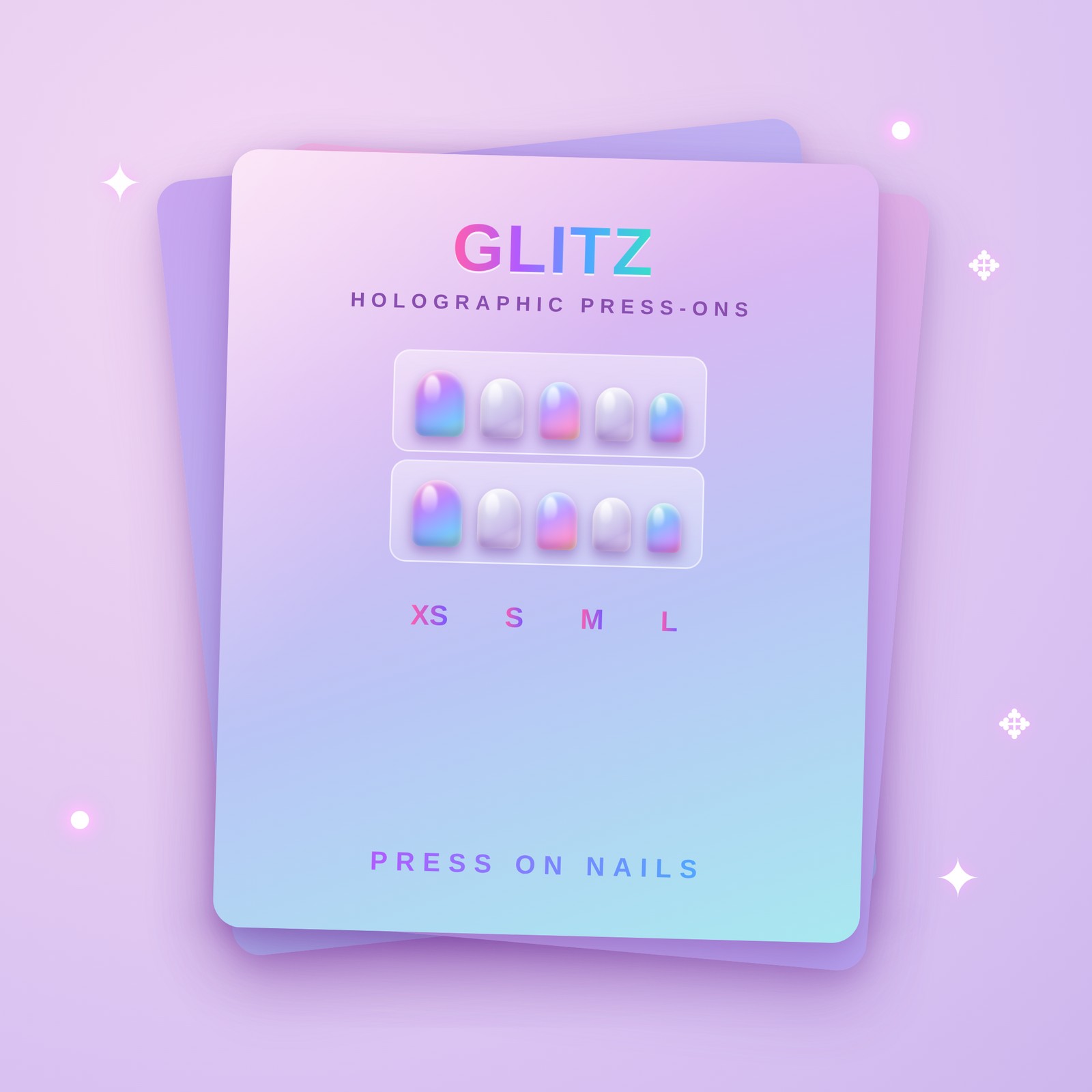Custom Holographic Nail Display Cards - Y2K Glitter Style